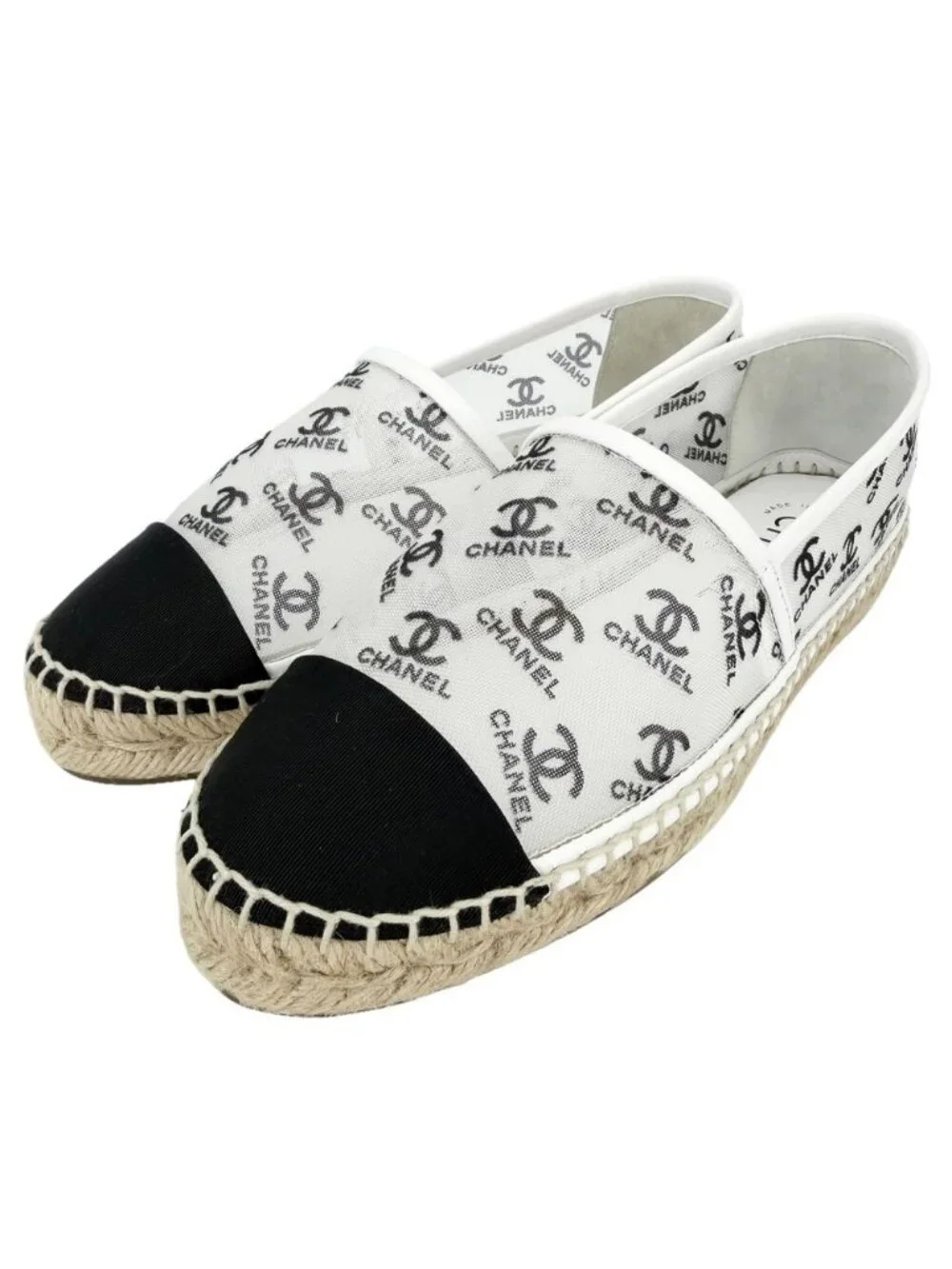 Chanel Sneakers Espadrilles Flat Shoes CC Logo Mesh White Black